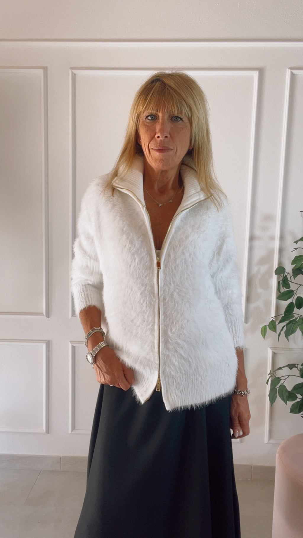 CARDIGAN ALASKA – BIANCO CON ZIP DOPPIO CURSORE