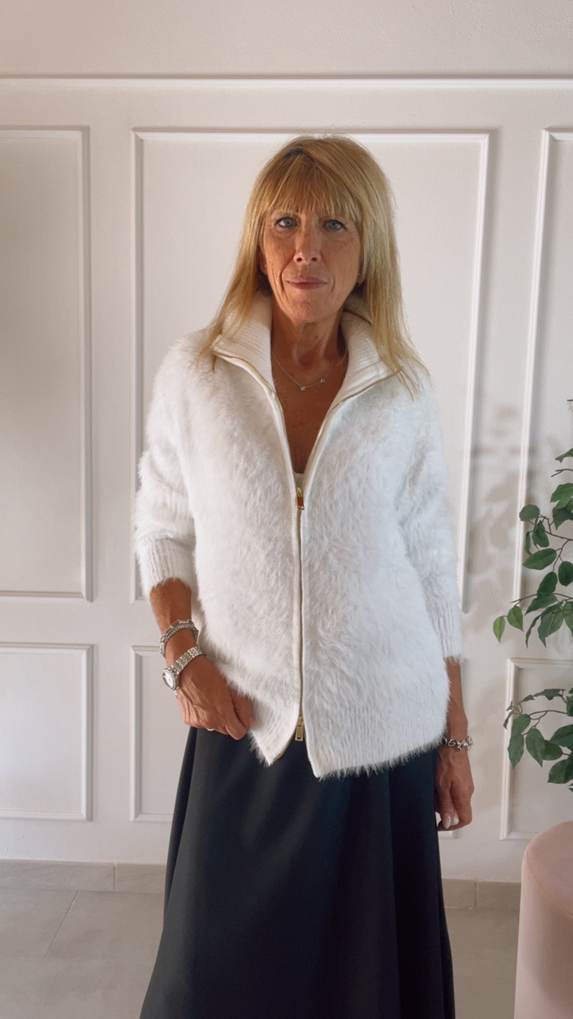 CARDIGAN ALASKA – BIANCO CON ZIP DOPPIO CURSORE