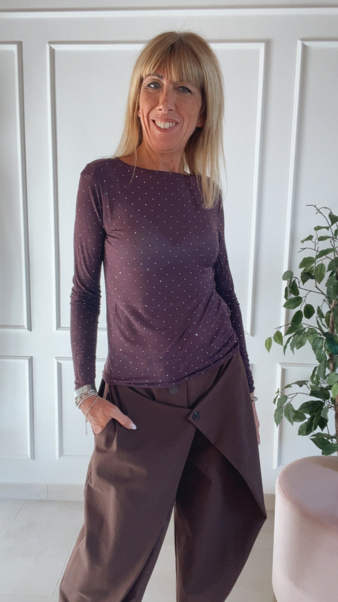 Maglia cashmere con micro borchie