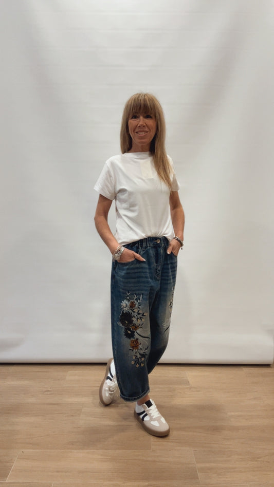 Jeans ricamato over