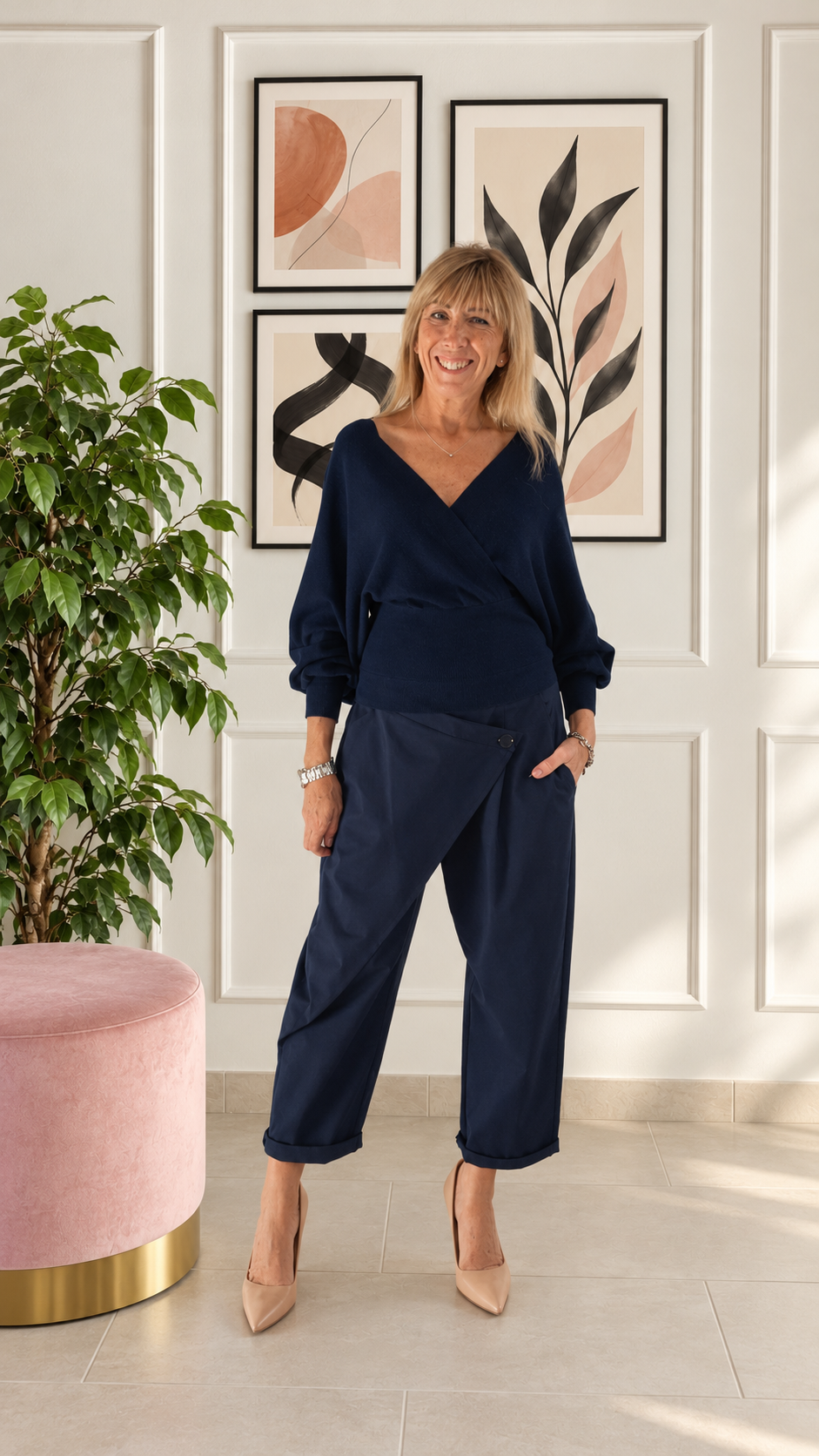 Maglia donna incrociata con scollo a V e maniche a palloncino