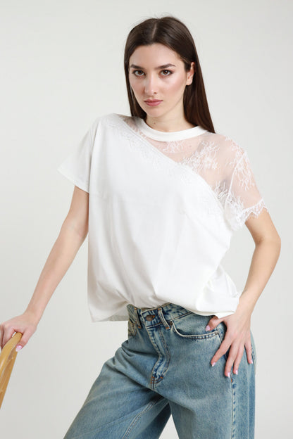 T-SHIRT CON SPALLA IN PIZZO