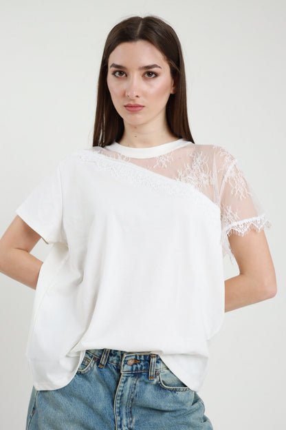 T-SHIRT CON SPALLA IN PIZZO