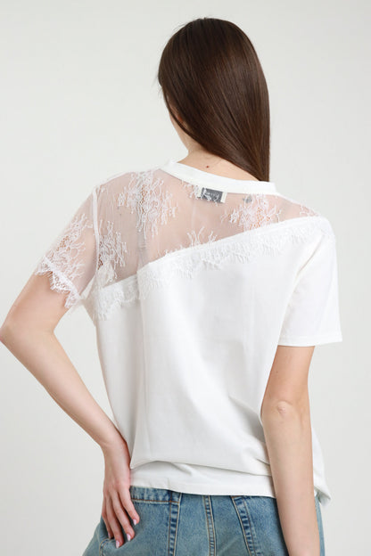 T-SHIRT CON SPALLA IN PIZZO